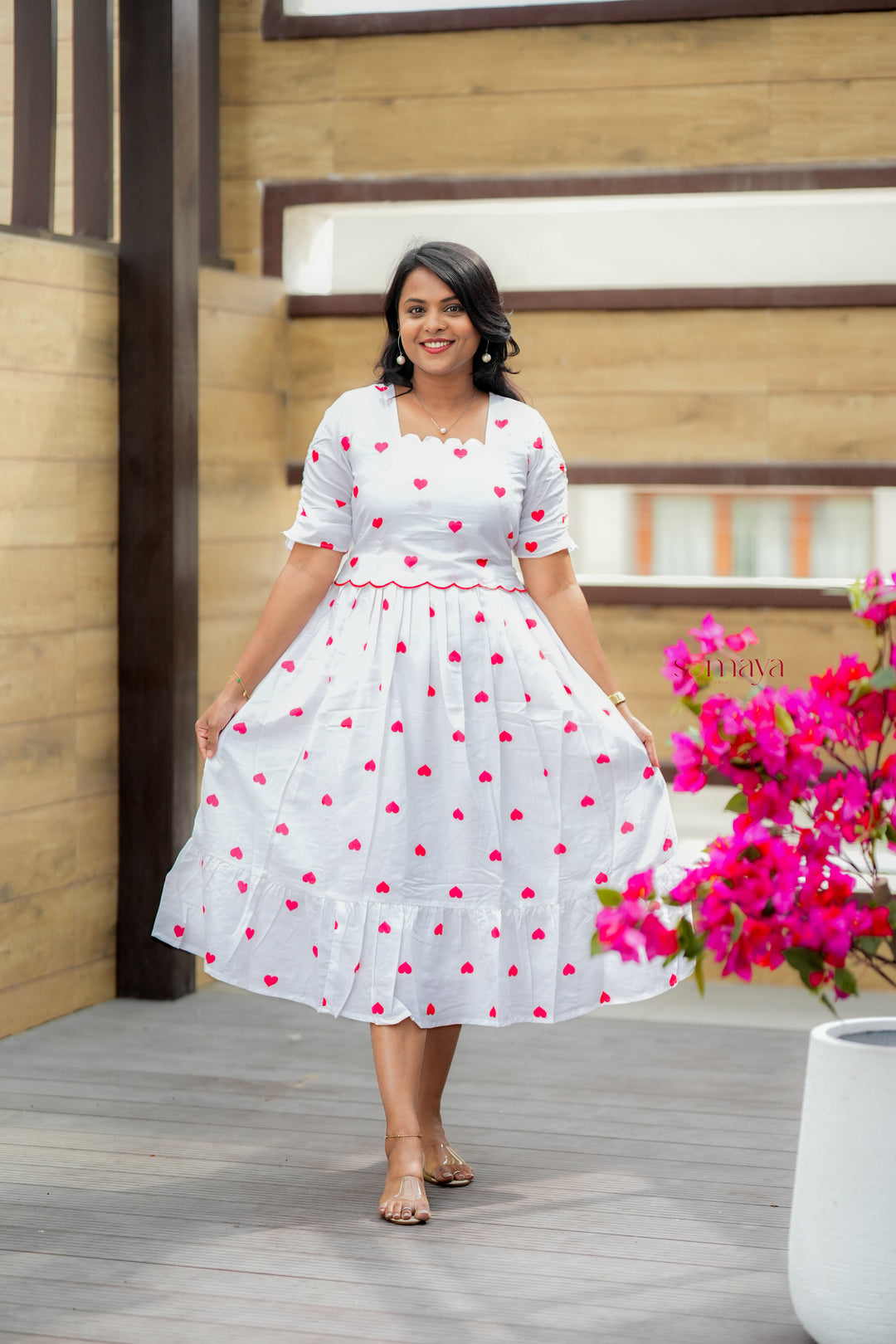 Heart Casual Dress With Lining( Wrinkle-Free Cotton Blend Dress)