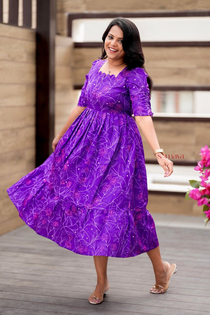 Mridula Purple Dress With lining( Wrinkle-Free Cotton Blend Dress)