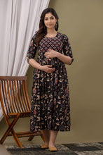 Load image into Gallery viewer, Kalamkari Black Maternity Feeding kurta
