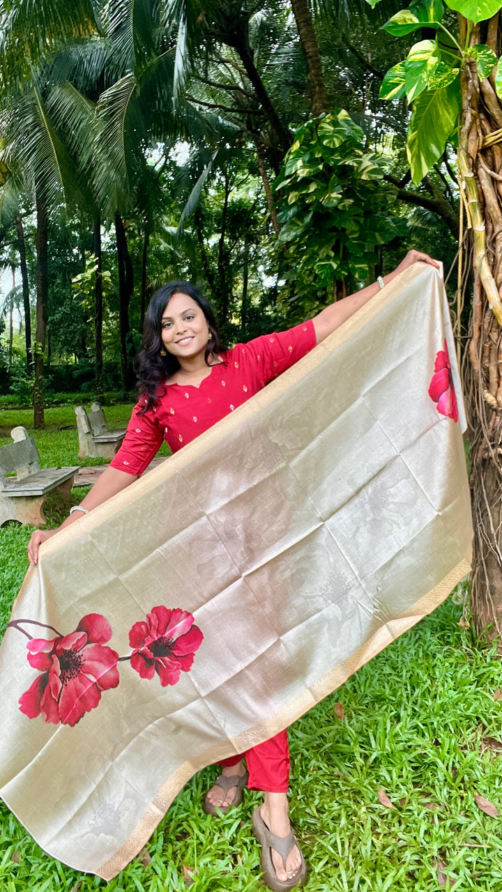 Aruvi -red  raw silk kurta with dupptta ( ready to dispatch)set of 2