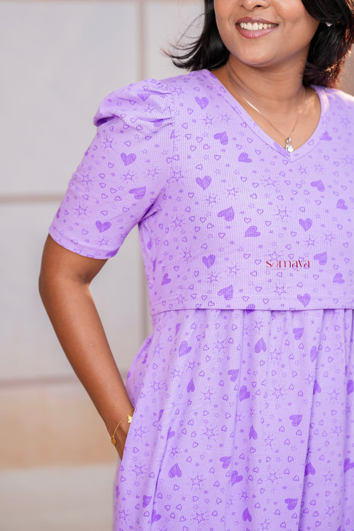 Maxi  Lilac Light Weight maternity feeding zipless Dress