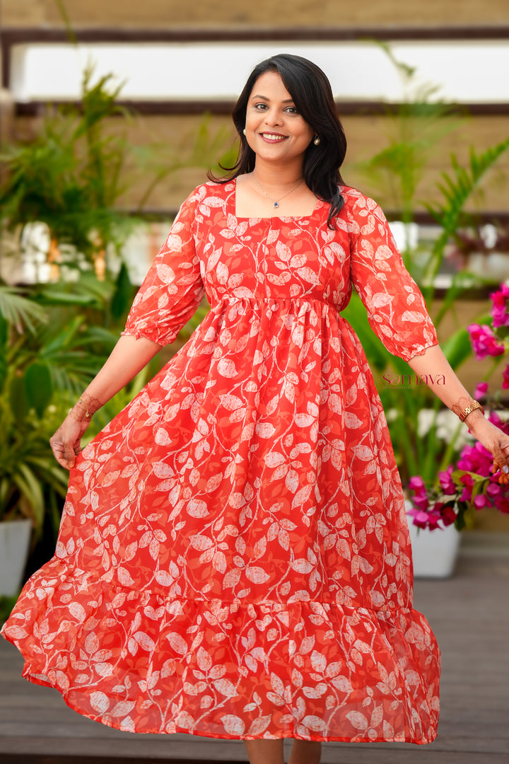 Red georgette casual Dress With Lining ( No-Iron Everyday Dress)