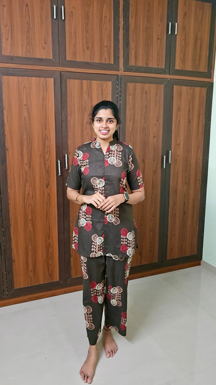 Theera -brown  Night Co-ord  Set ( pre order )