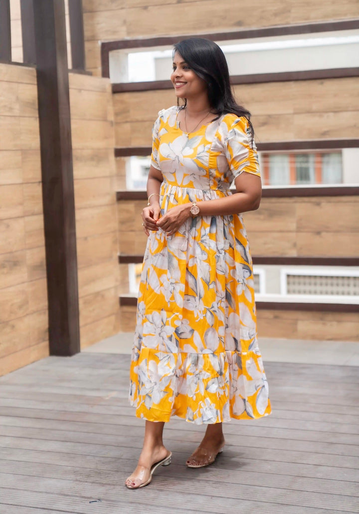 Mustard Delta crepe Casual Dress With Lining