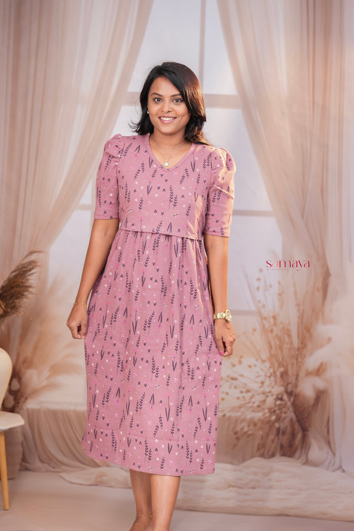 Midi Dusty Pink Ribbed Thick Weight Dress winter edition ( cotton fabric )