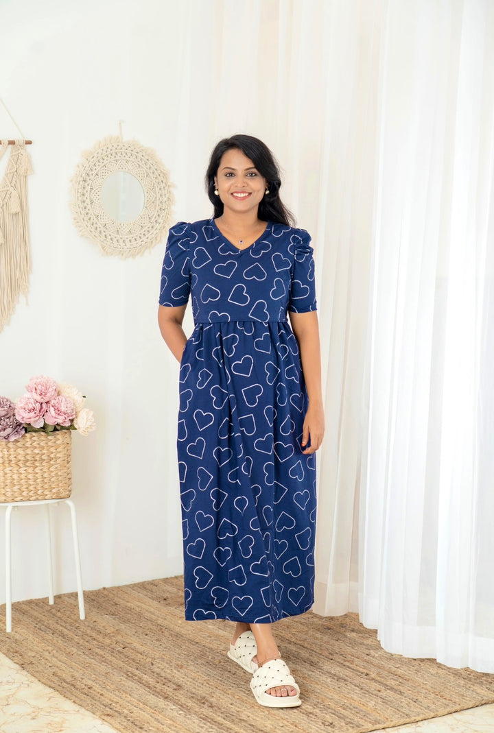 Maxi Navy Heart Light Weight Dress