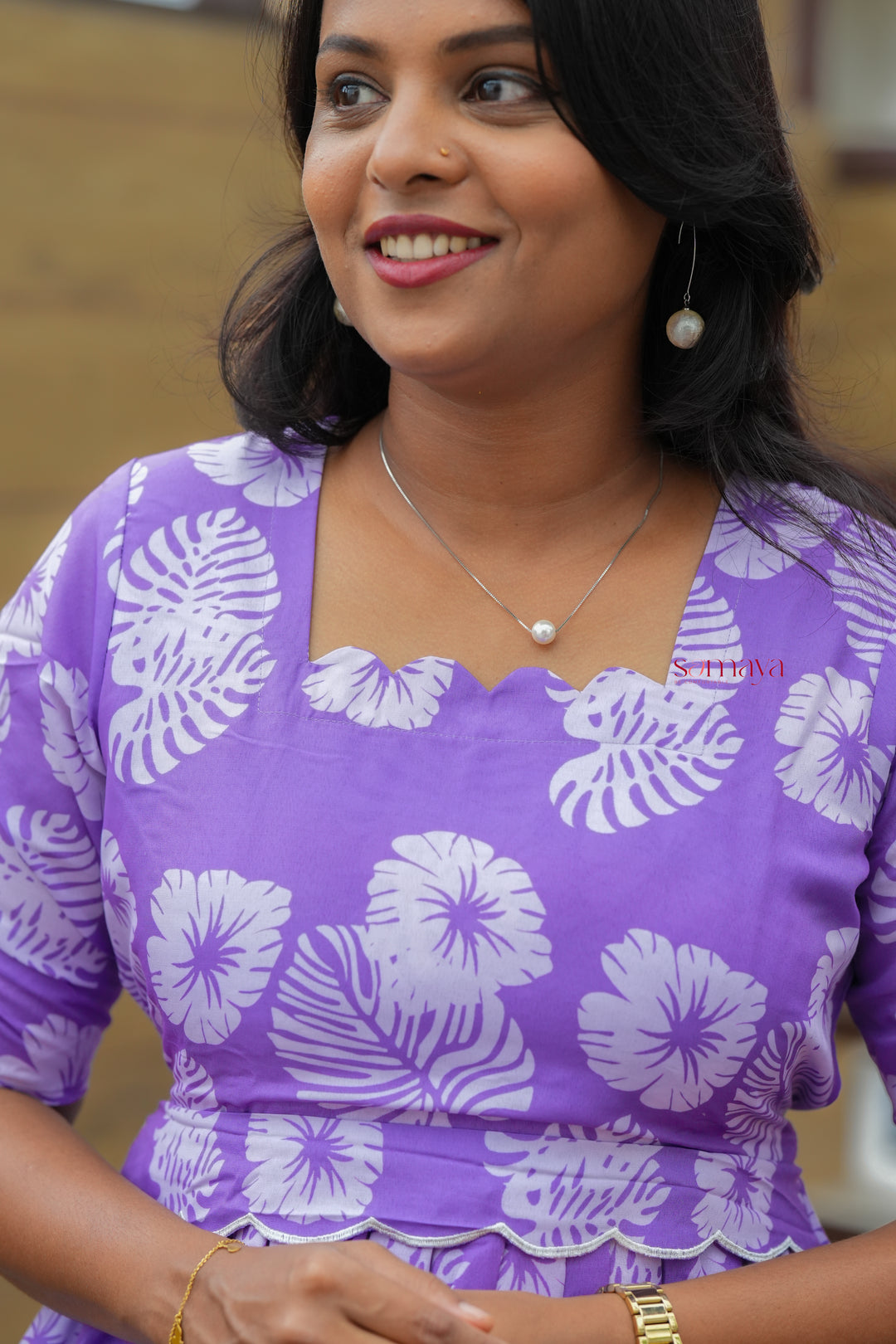 Lilac Casual Dress With Lining( Wrinkle-Free Cotton Blend Dress)