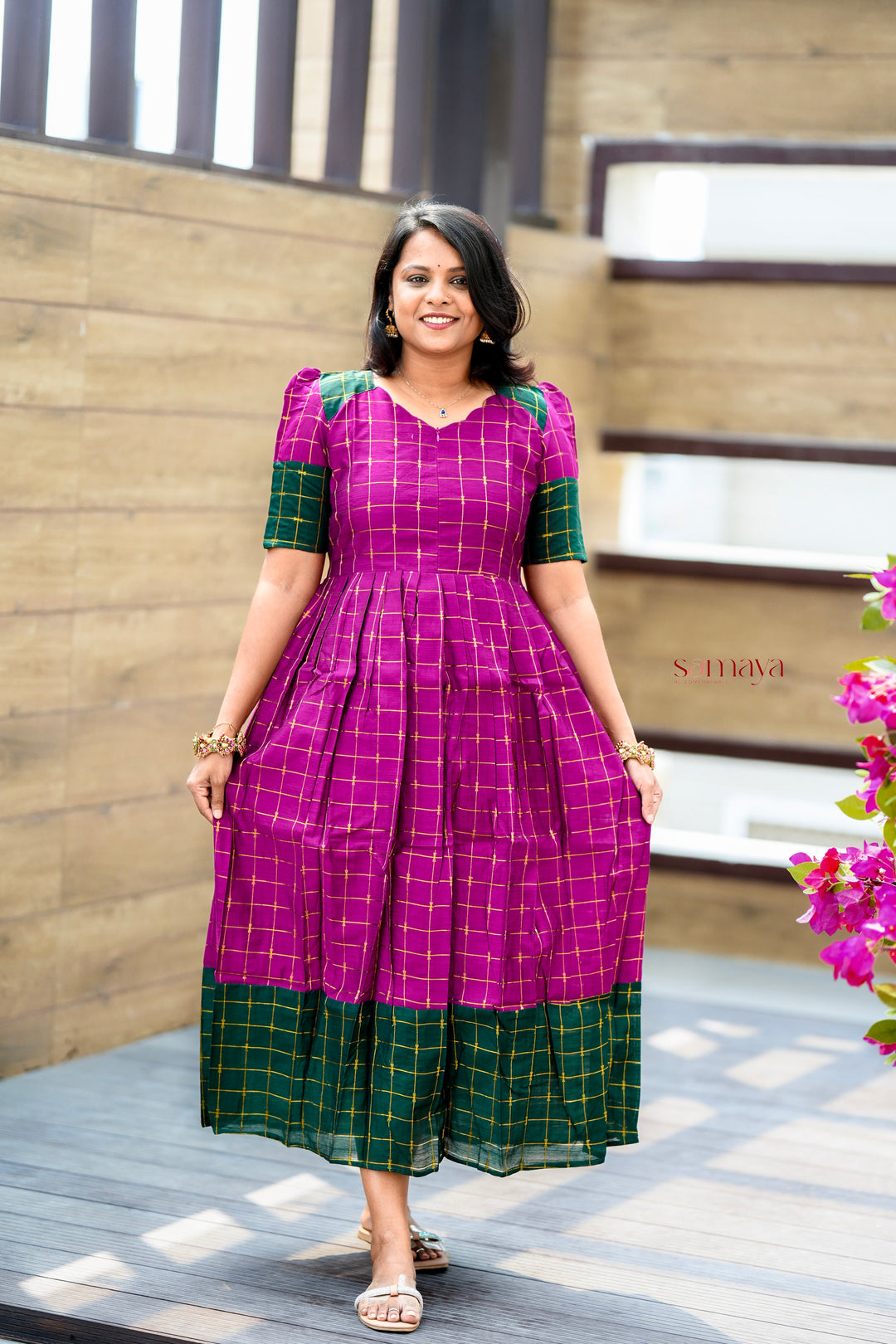 Poongulazi checked maxi Dress With Lining ( pre order )