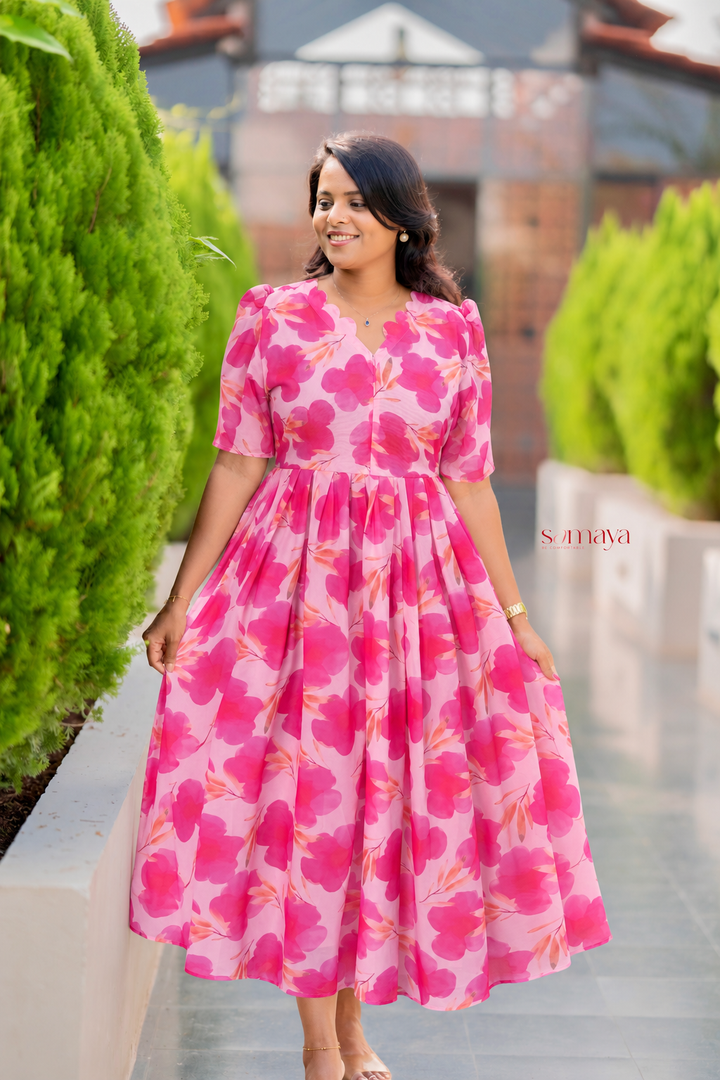 Lila georgette casual  Dress With Lining ( No-Iron Everyday Dress)