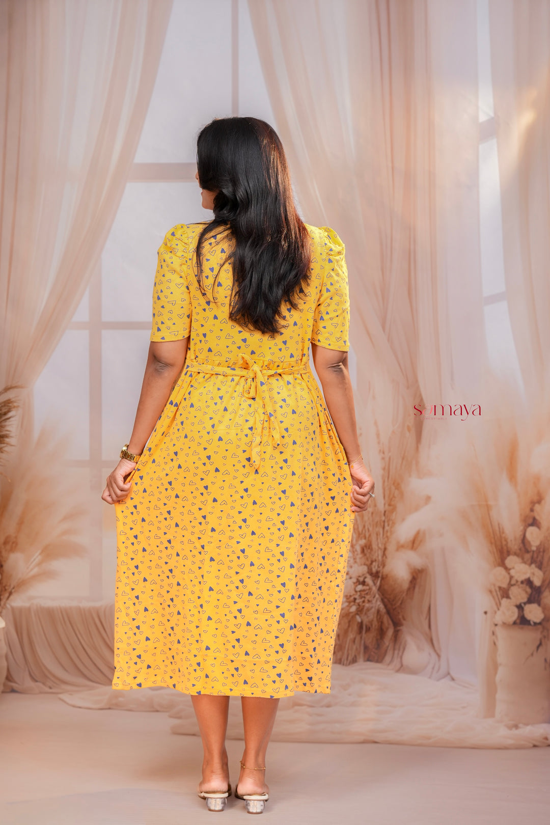 Calf Length Yellow Waffle Light Weight Dress