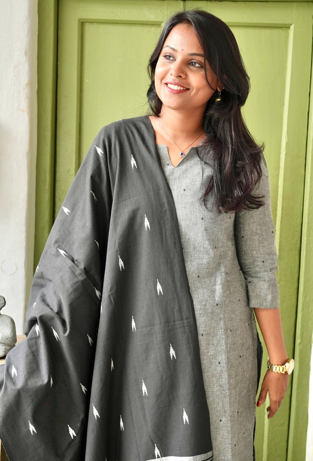 Divya -cotton Handloom 3 Pcs set IKKAT dupptta