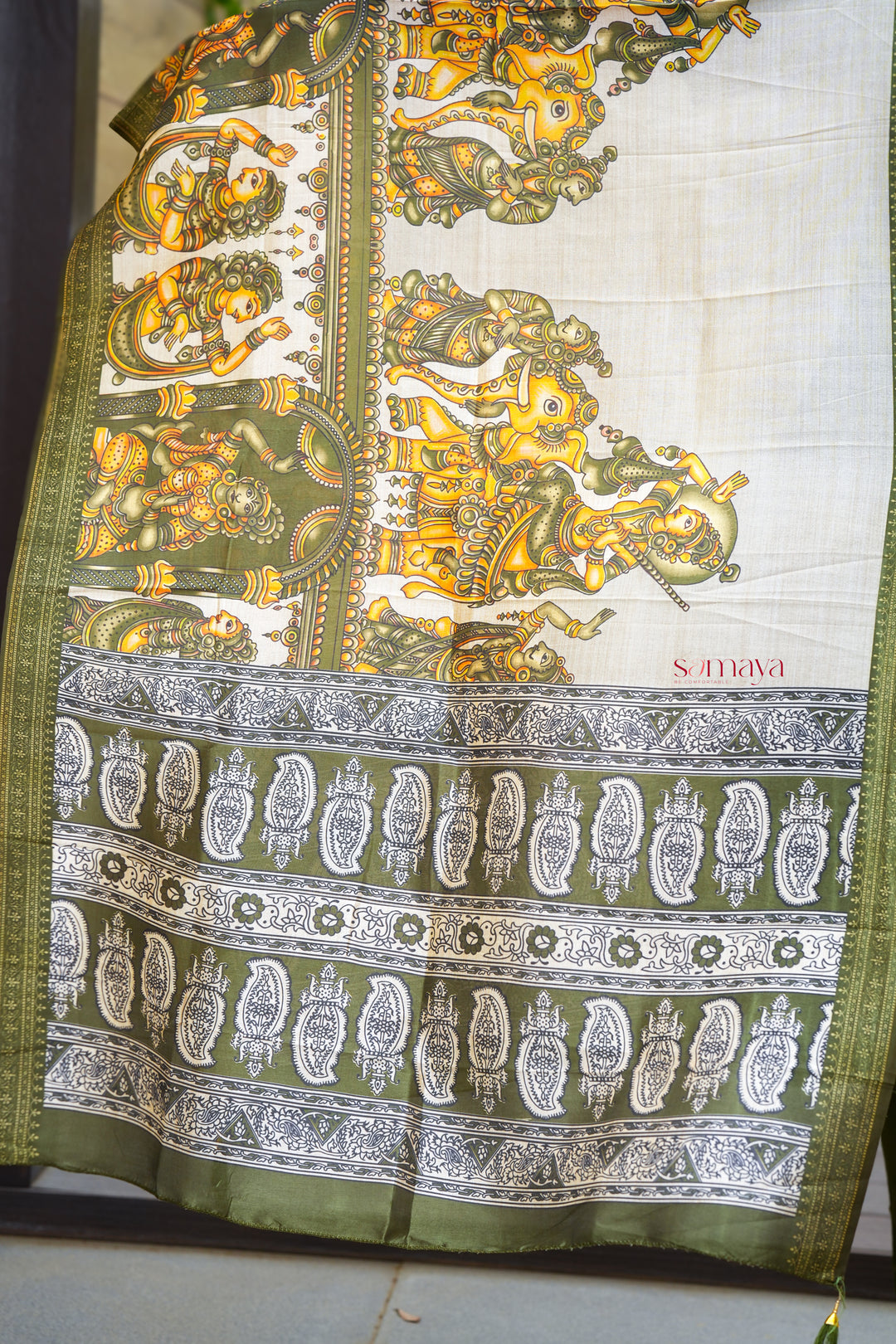 Saanvi-green kollam  3 piece salwar suit set with printed kalamkari dupptta