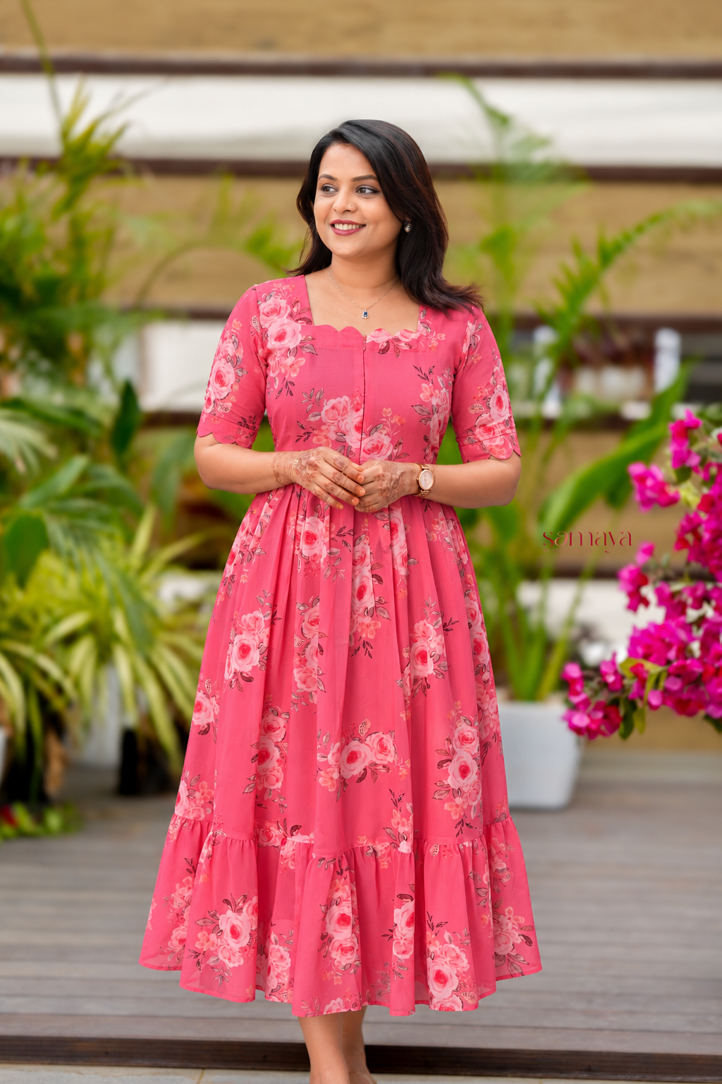 Preethi  georgette casual  Dress With Lining ( No-Iron Everyday Dress)