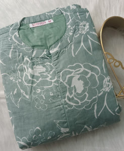 Sage Flower casual Dress With Lining