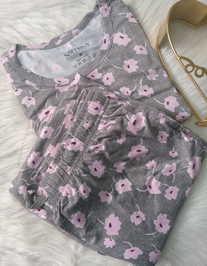 Grey flower Feeding Pant Set