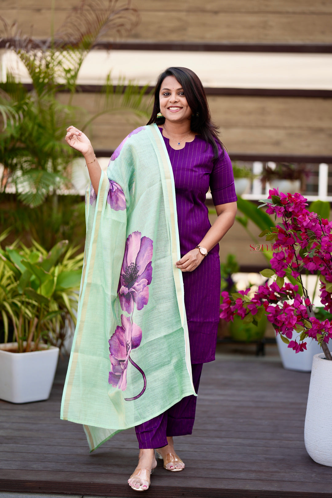 Rohini  raw silk suit set of 3 with linen gold border  duppatta ( pre order)