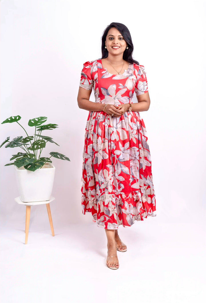 Pink Delta crepe Casual Dress With Lining