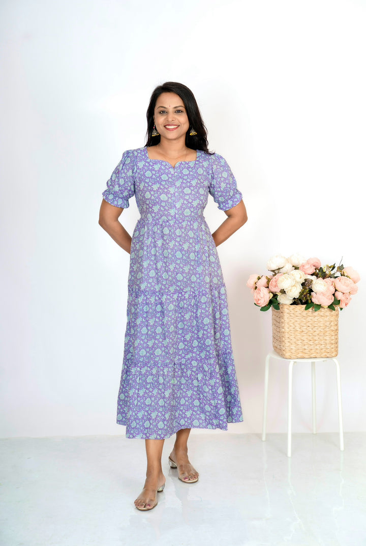Lilac Maternity Feeding day to night dress without lining