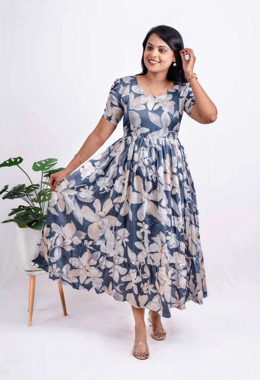 Grey Delta crepe Casual Dress With Lining( Zero-maintenance: just wash, dry & wear)