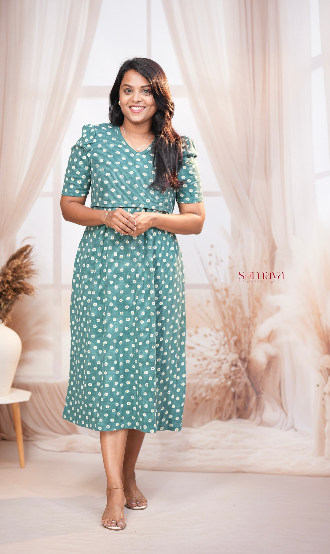 Calf Length Daisy Waffle Light Weight Dress