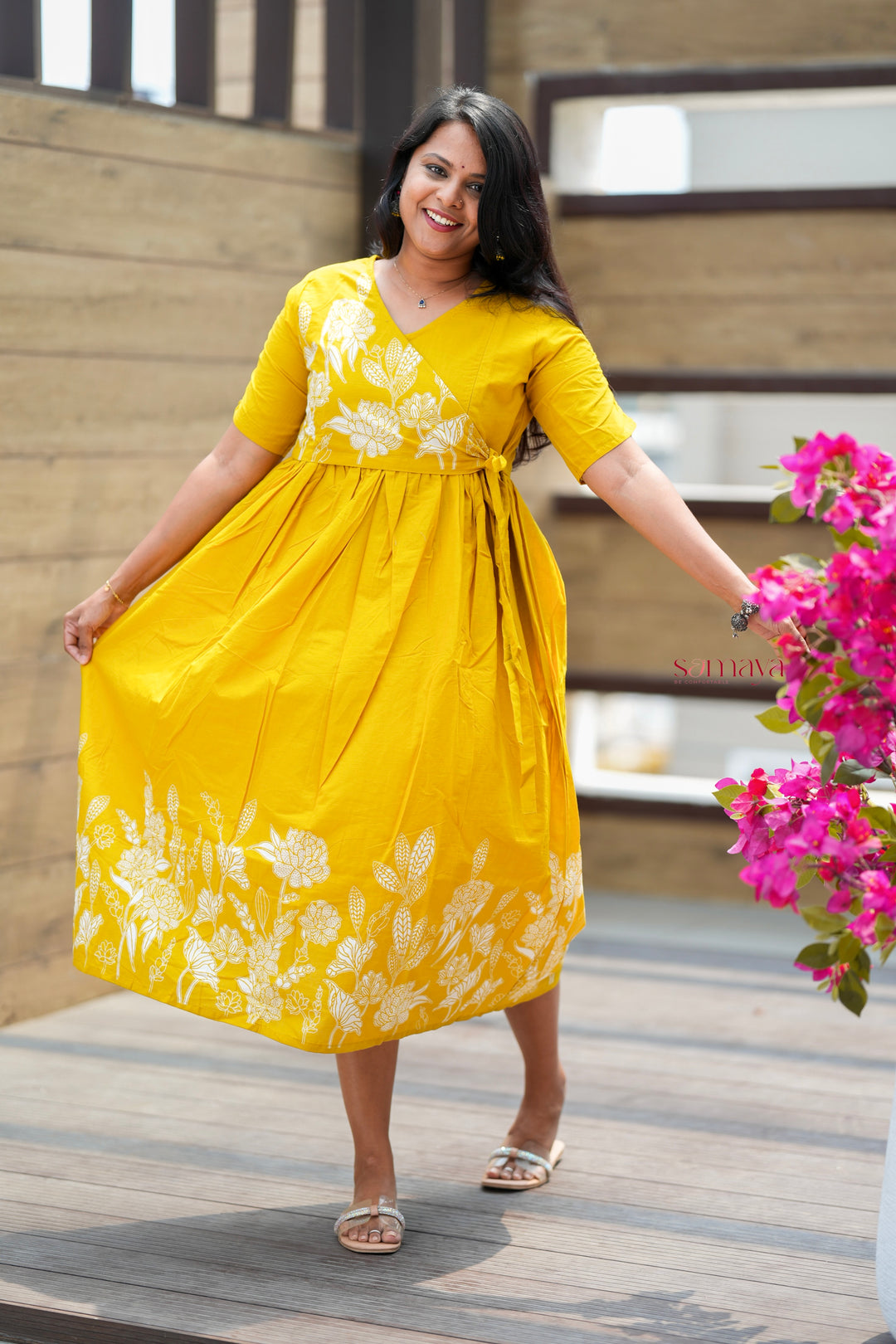 Yellow Casual Dress With Lining