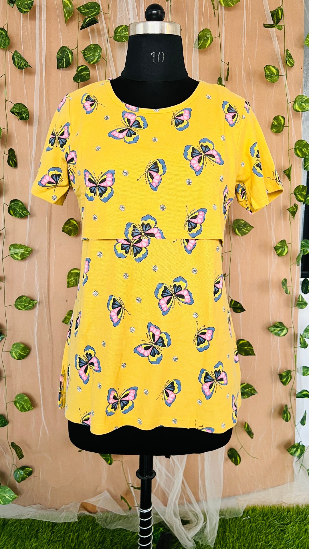 Yellow Butterfly Maternity T-shirt( Minor embroidery variation so sold at sale price )