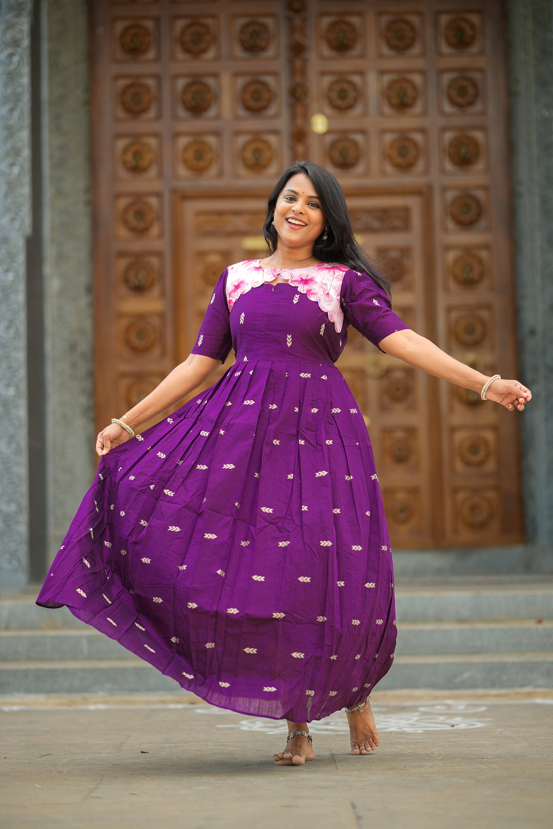 Purple peach organza Dress With Lining