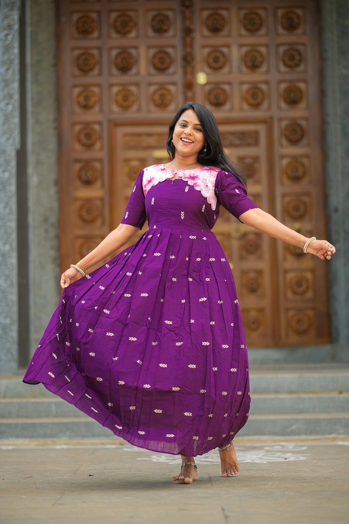 Purple peach organza Dress With Lining