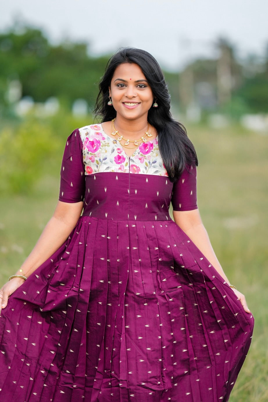 Durga Raw silk maxi Dress With Lining