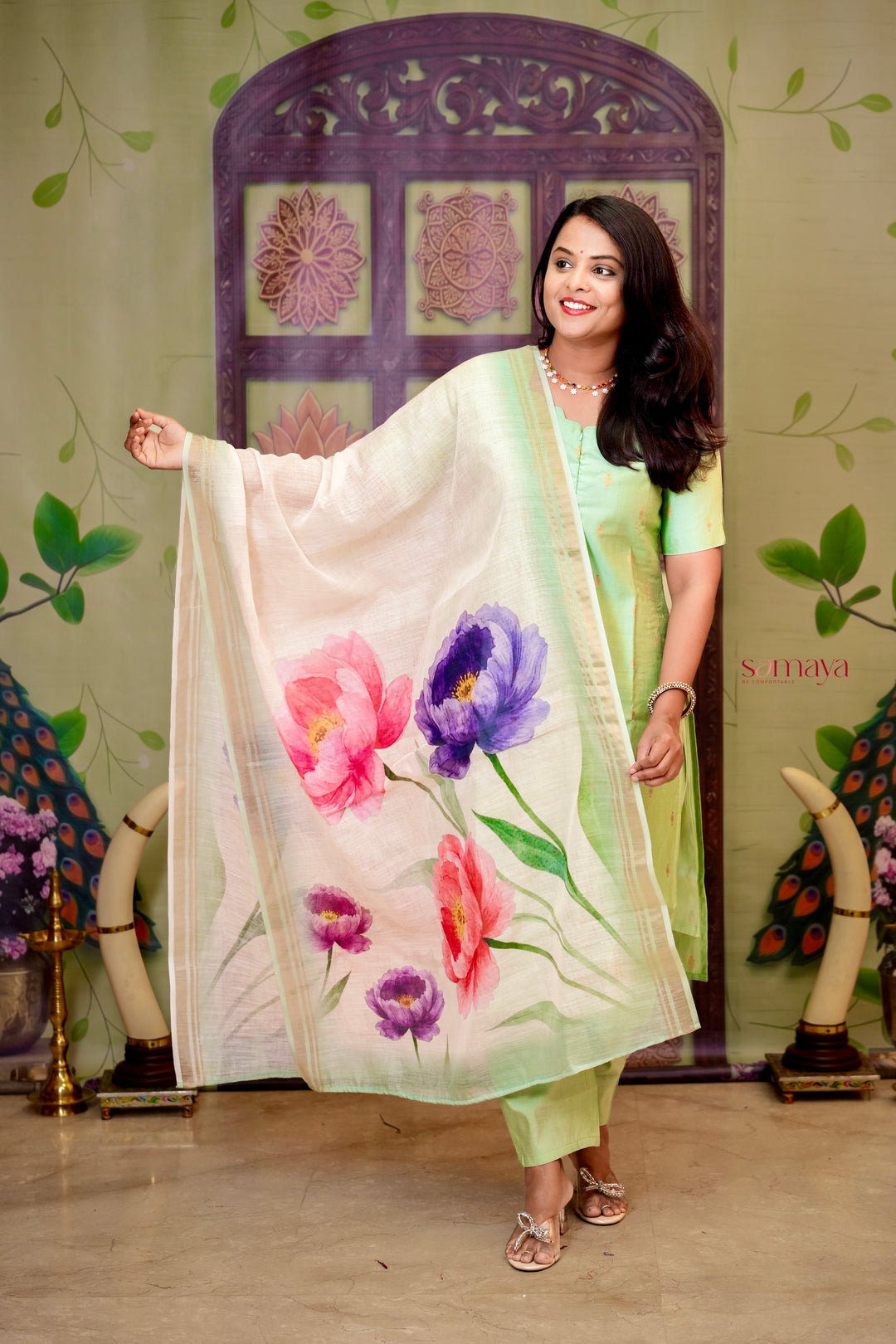 Malar - light green raw silk Kurta Set of 3