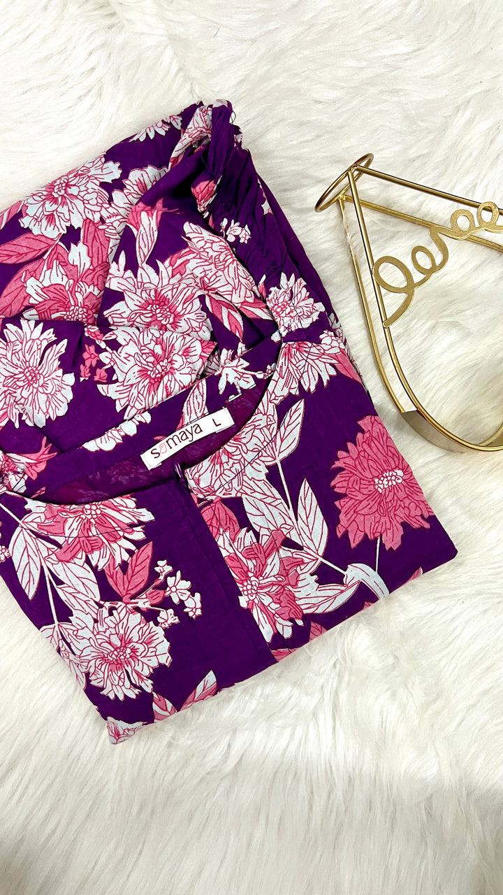 Purple bloom  floral  Dress With Lining