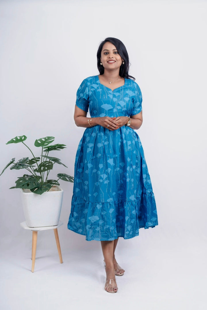 Skyblue Dot Casual Dress With Lining