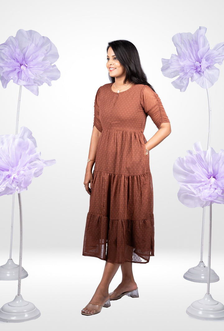 Chocolate georgette casual  Dress With Lining