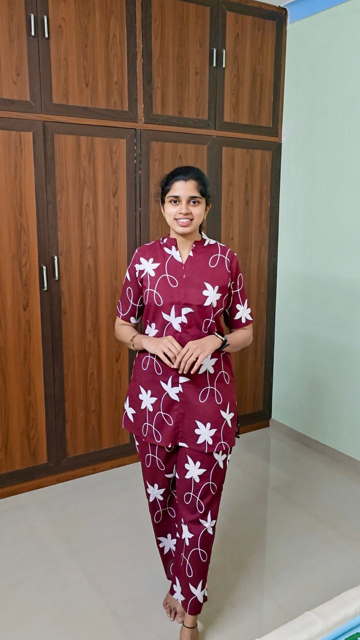 Theera - Maroon Night Co -ord  Set ( pre order )