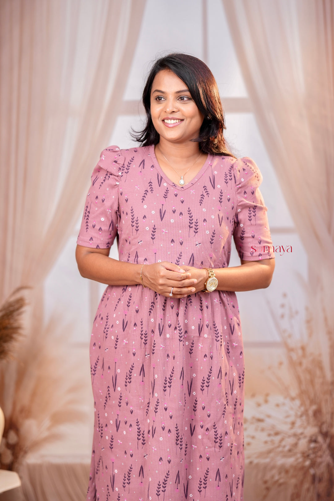 Midi Dusty Pink Ribbed Thick Weight Dress winter edition ( cotton fabric )