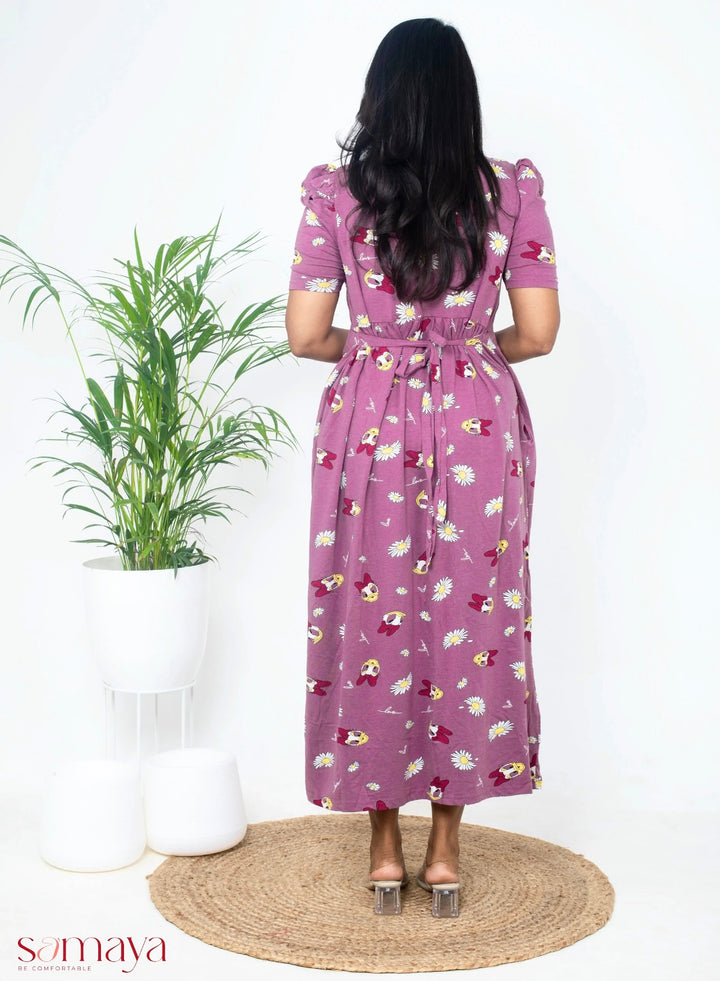 Maxi Mauve Donald Light Weight Dress( Minor embroidery variation so sold at sale price )