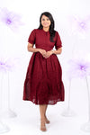 Maroon Hakoba Dress With Lining "Non-Maternity & maternity Feeding-Friendly Dress"