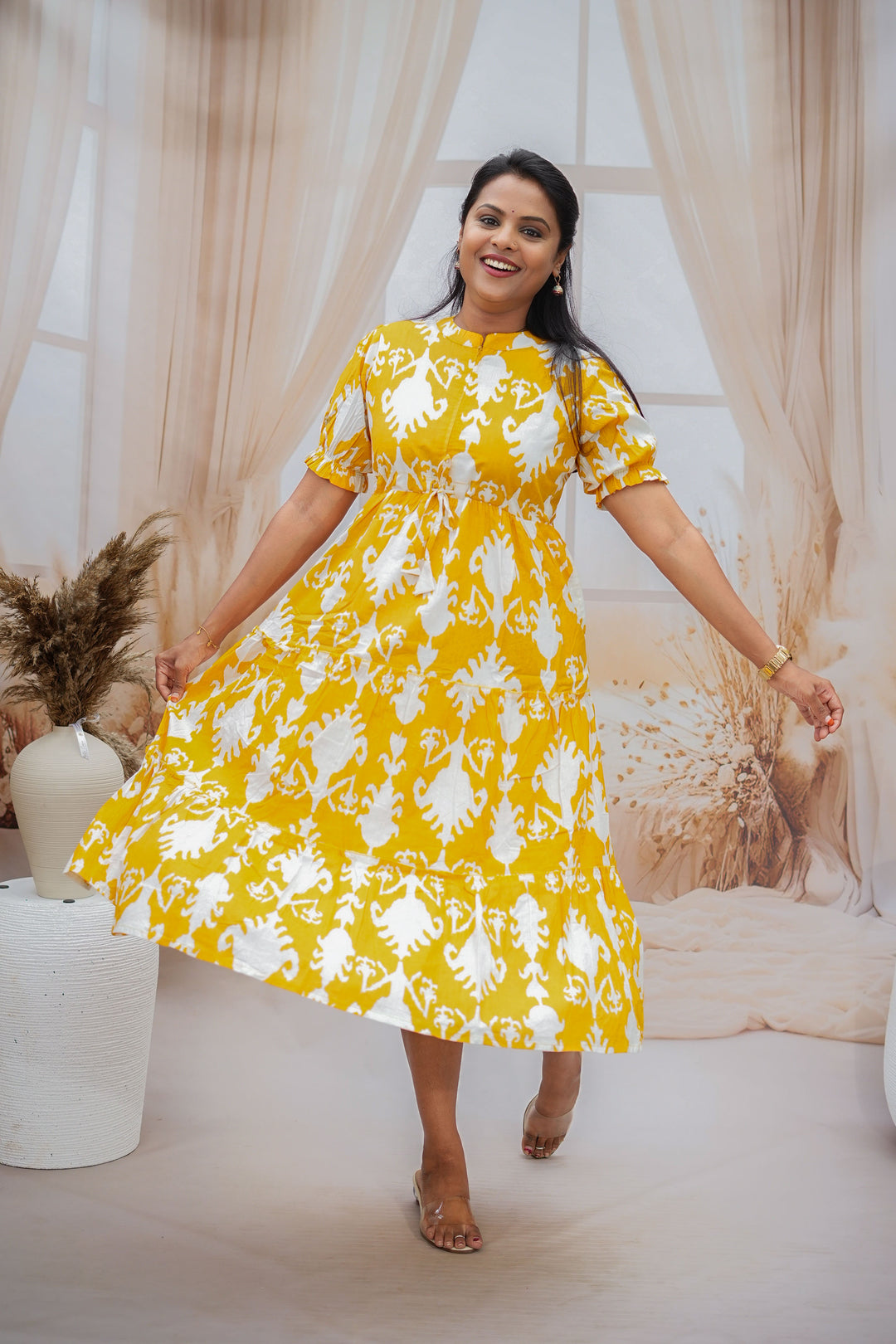 Yellow Casual Dress With Lining