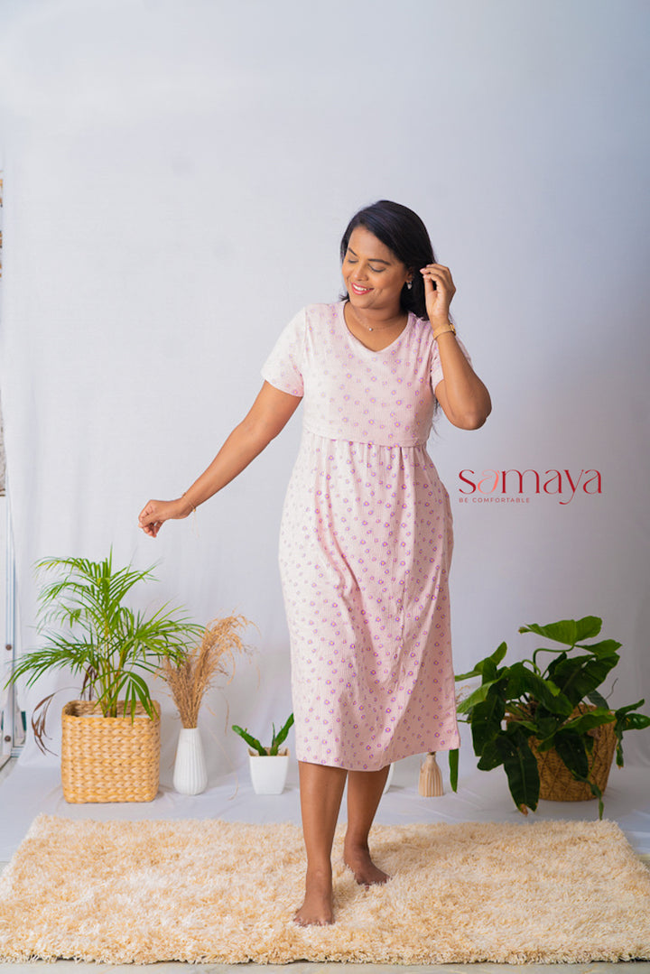 Midi Rose gold Ribbed dress ( Minor embroidery variation )
