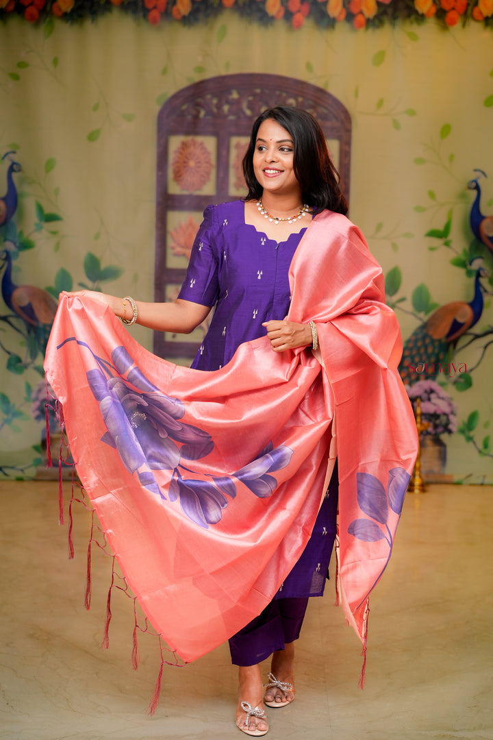 Yaaz - purple  raw silk Kurta 3 piece set