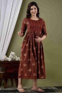 Kalamkari Brown Maternity Feeding kurta