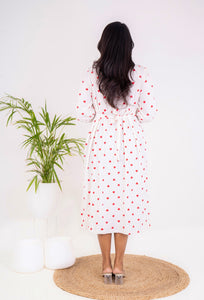 Midi White Heart thick Waffle Dress