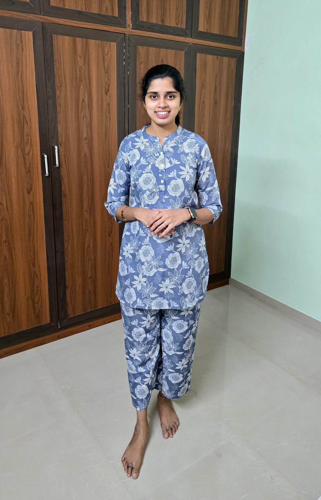 Haasya - night suit set (button opening) Relaxed Fit