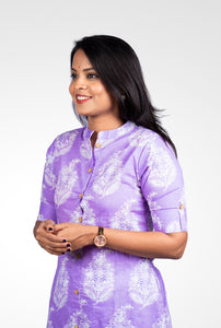 Lilac  cotton Kurta set (button opening)