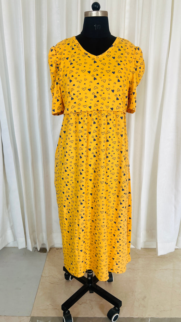 Calf Length Yellow Waffle Light Weight Dress