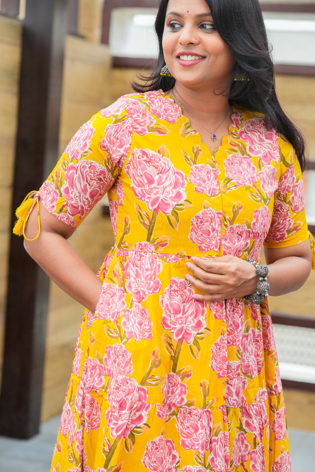 Manjal  casual Dress With Lining