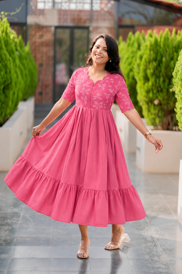 Princess -pink  Dress With lining( Wrinkle-Free Cotton Blend Dress)