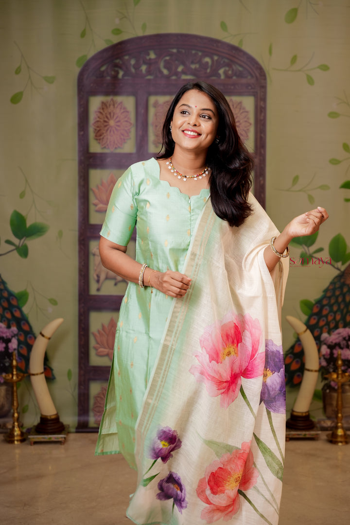 Malar - light green raw silk Kurta Set of 3