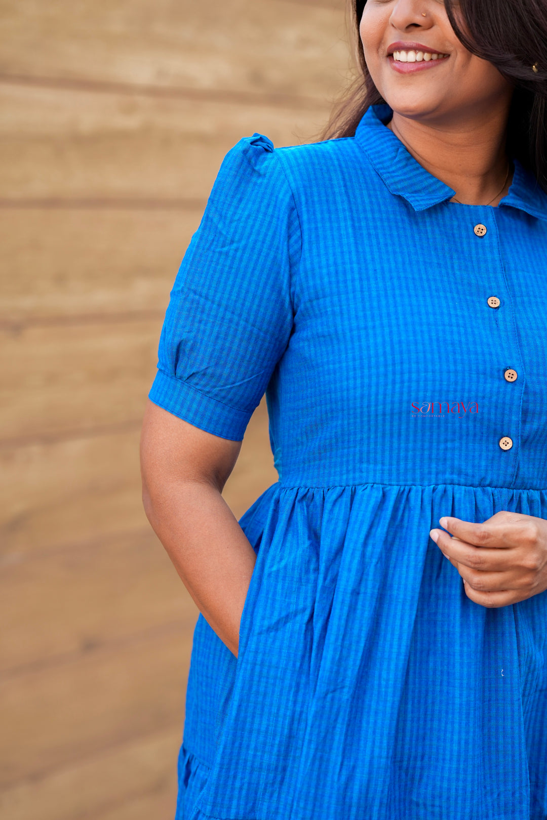 Deepika -blue maxi cotton  Dress With Lining(Ultimate Layered Flare Dress)