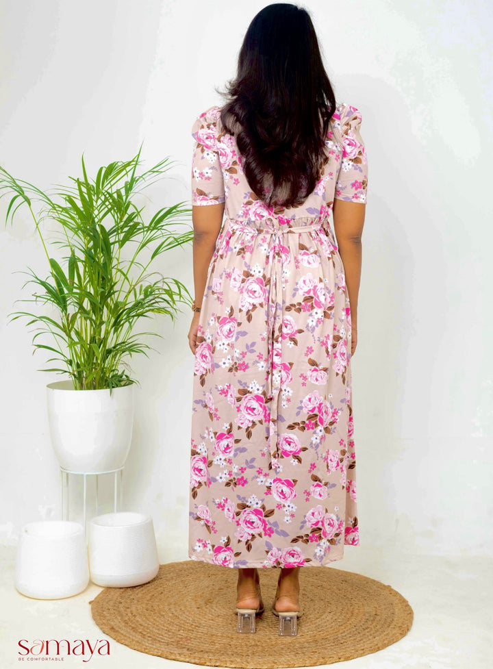 Maxi cream floral  Light Weight Dress